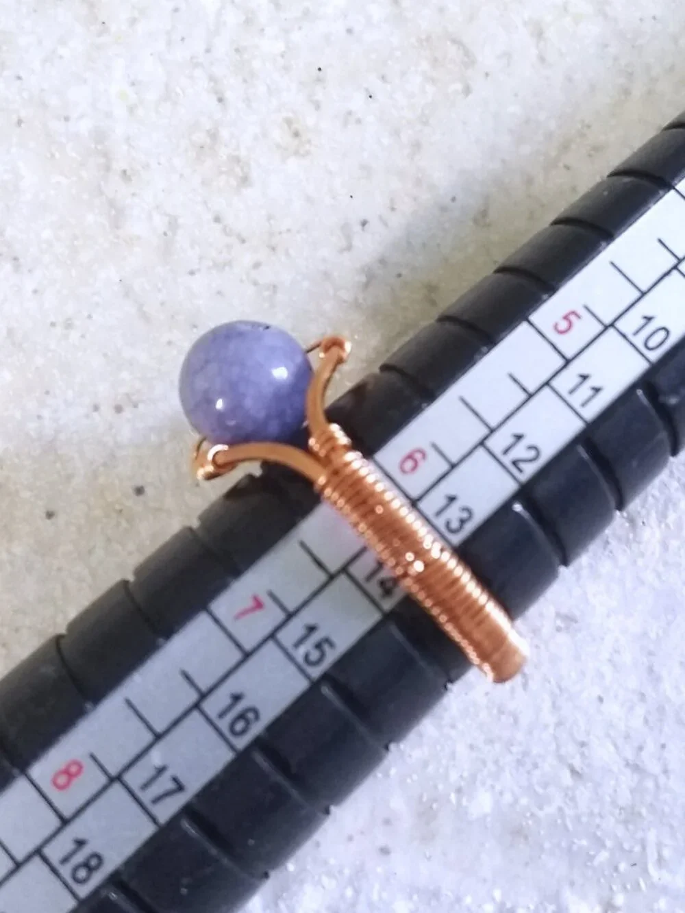 Hand Crafted! Feminine Copper Wire Ring w. Purple/Gray Agate - Adjustable Sz 6-7